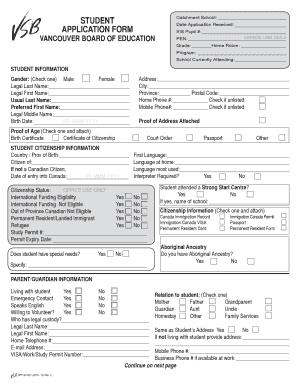 Vancouver School Board Student Registration Form
