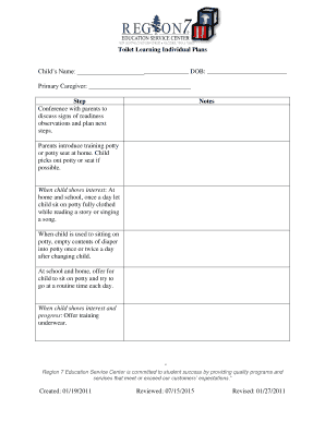 Toilet Learning Individual Plans