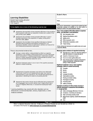 Student Learning Disabilities Assessment Form