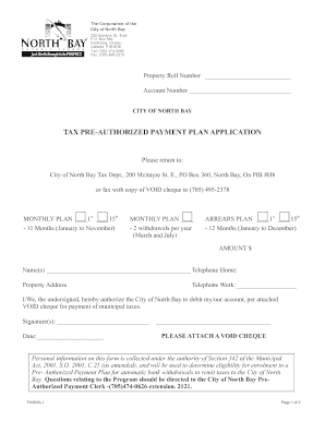 City of North Bay Tax Pre-Authorized Payment Plan Application