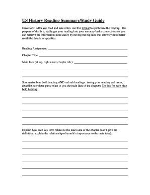 US History Reading Summary Study Guide