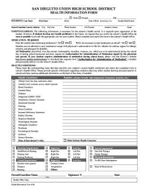 San Dieguito Health Information Form