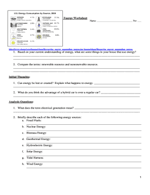 Energy Worksheet