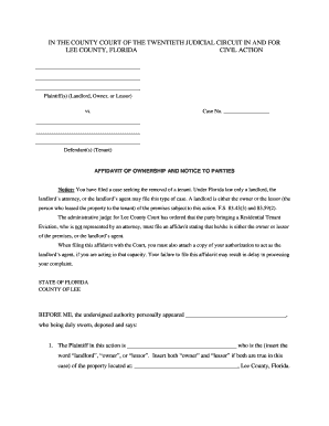 Florida Residential Tenant Eviction Affidavit