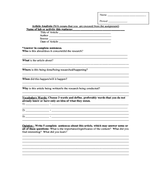 Article Analysis Assignment Form