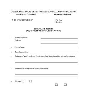 Florida Physician's Report for Guardianship