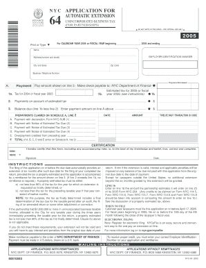 NYC Application for Automatic Extension Finance