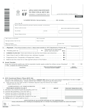 NYC Application for Extension to File Final Return