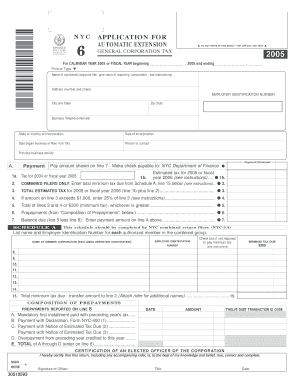 New York City General Corporation Tax Extension Application