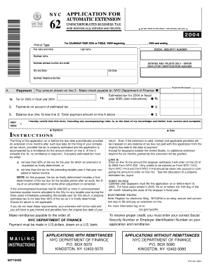 NYC Unincorporated Business Tax Extension Application