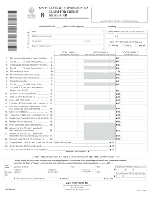 New York City General Corporation Tax Claim for Credit