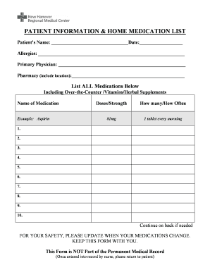 Patient Information & Home Medication List Form