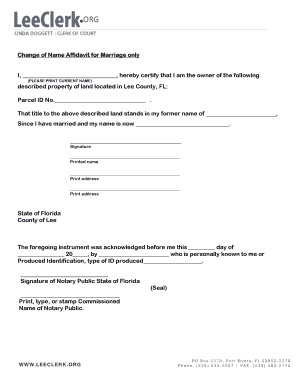 Change of Name Affidavit for Marriage