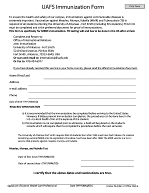 UAFS Immunization Form