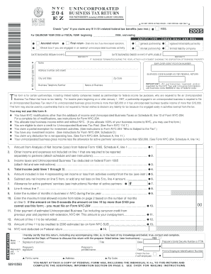 2005 NYC-204EZ Unincorporated Business Tax Return Adobe Fill-In PDF Unincorporated Business Tax Return and Instructions