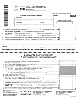 New York Partnership Declaration of Estimated Unincorporated Finance Tax