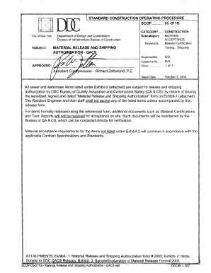 Material Release and Shipping Authorization Form