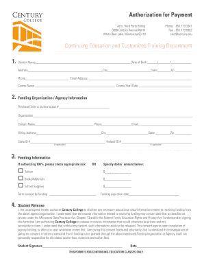 Century College Payment Authorization Form