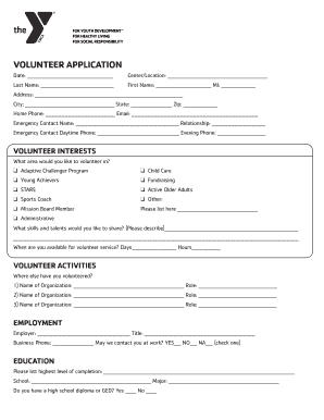 YMCA Volunteer Application Form