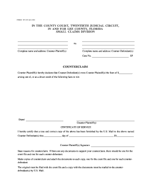Florida Small Claims Counterclaim Form