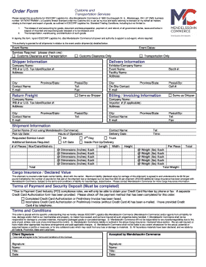 Customs and Transportation Services Order Form