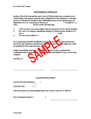 Non-Foreign Affidavit for US Real Property Transfer