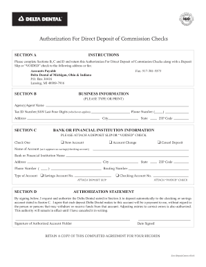 Authorization For Direct Deposit of Commission Checks