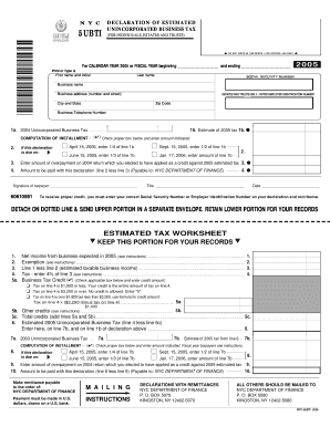 New York City Unincorporated Business Tax Declaration