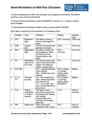 Fillable Online Bond Worksheet On Baii Plus Calculator Fax Email Print Pdffiller
