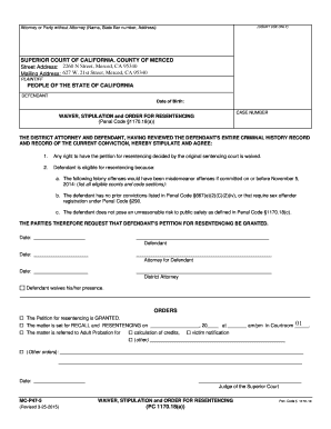 California Resentencing Waiver Stipulation