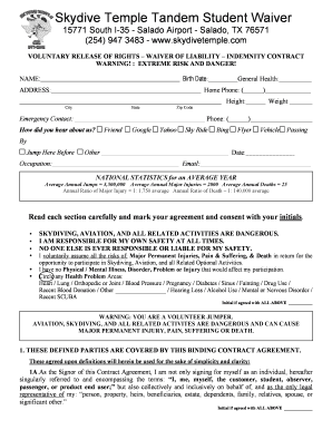 Skydive Temple Tandem Student Waiver