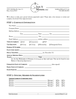 Initial Client Questionnaire for Annual Minutes