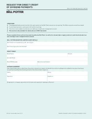 Request for Direct Credit of Dividend Payments