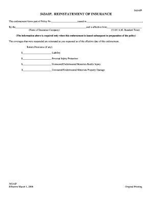 543AIP Reinstatement of Insurance