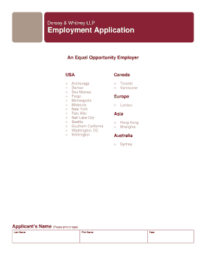 Dorsey & Whitney LLP Employment Application