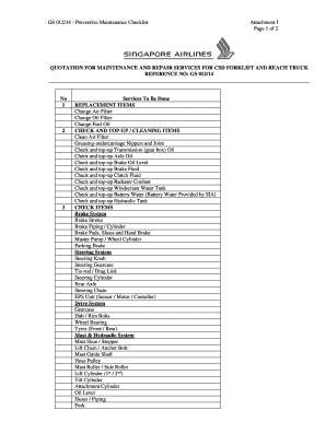 Preventive Maintenance Checklist for Forklift