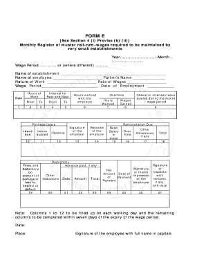 Monthly Muster Roll-Cum-Wages Form