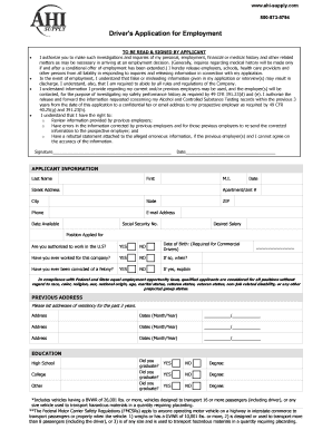 Driver's Application for Employment