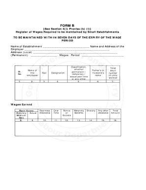 Register of Wages for Small Establishments