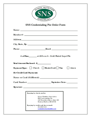 SNS Credentialing Pin Order Form