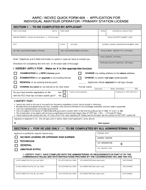 AARC NCVEC Form 605 - Amateur Radio License Application