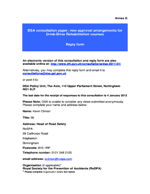 UK Drink-Drive Rehabilitation Course Consultation Reply Form