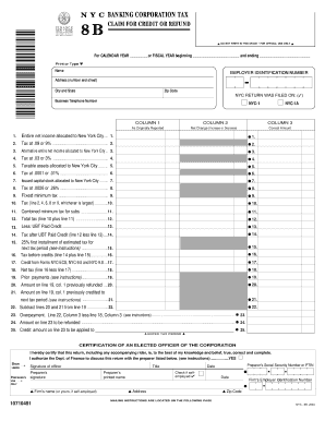 NYC Banking Corporation Tax Claim for Credit or Refund