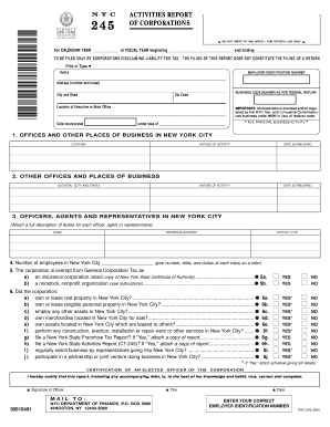 New York City Activities Report for Corporations