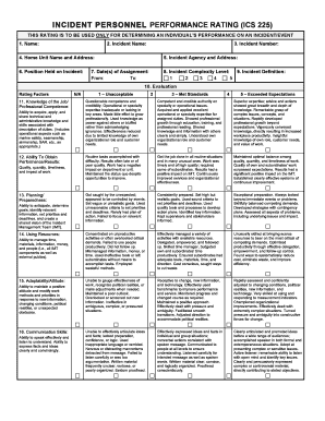 Incident Personnel Performance Rating ICS 225