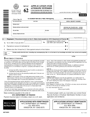 NYC Unincorporated Business Tax Automatic Extension Application