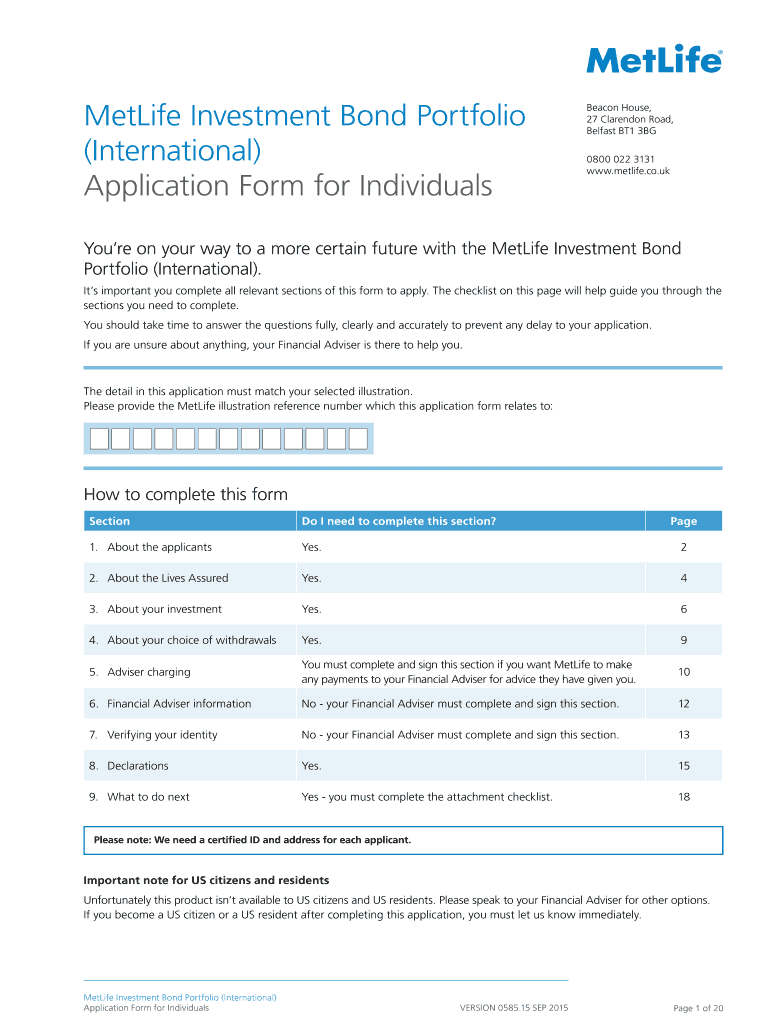 Fillable Online metlife co MetLife Investment Bond Portfolio metlife