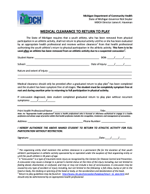 Michigan Medical Clearance to Return to Play