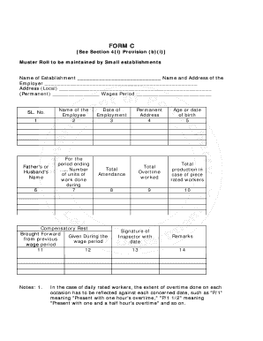 Muster Roll for Small Establishments