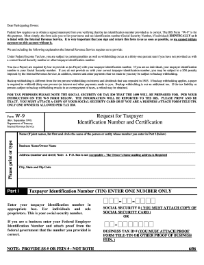 IRS Form W-9 Request for Taxpayer Identification Number and Certification